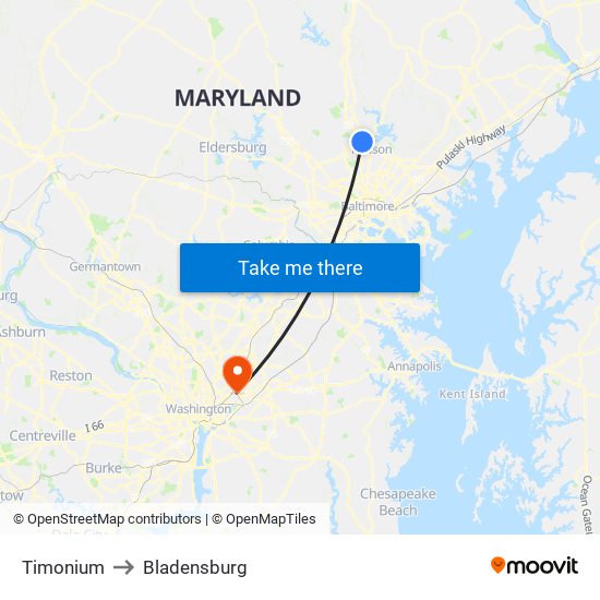 Timonium to Bladensburg map