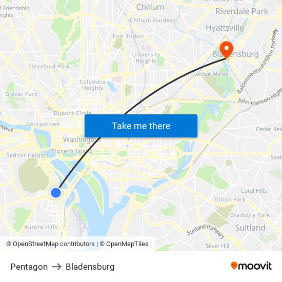 Pentagon to Bladensburg map