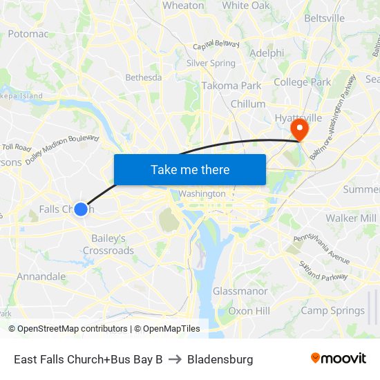 East Falls Church+Bay B to Bladensburg map