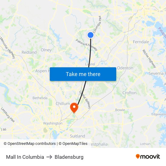 Mall In Columbia to Bladensburg map
