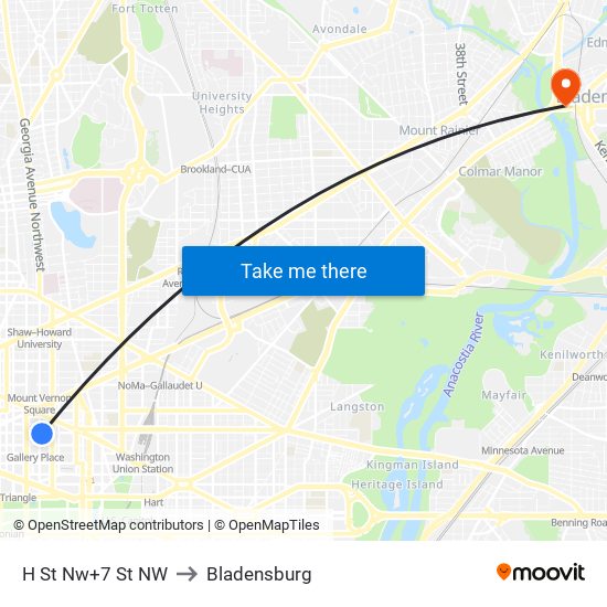 H St Nw+7 St NW to Bladensburg map