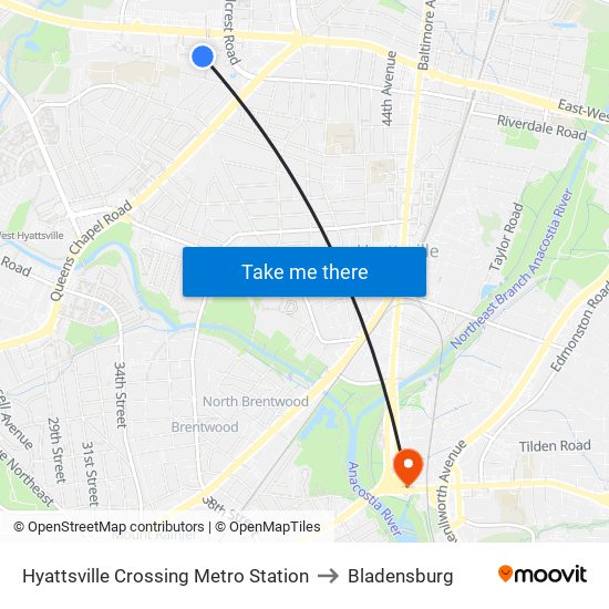 Hyattsville Crossing Metro Station to Bladensburg map