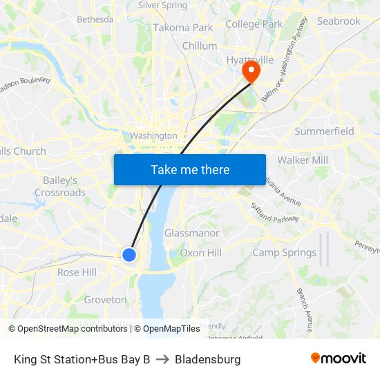 King St Station+Bus Bay B to Bladensburg map