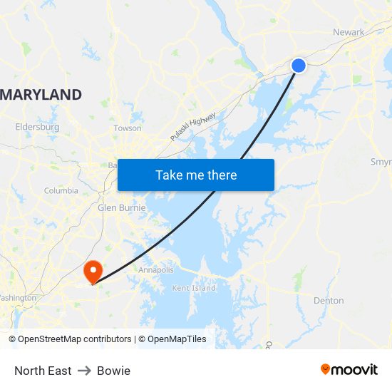 North East to Bowie map