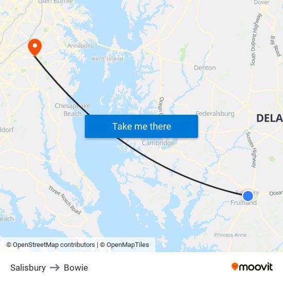 Salisbury to Bowie map