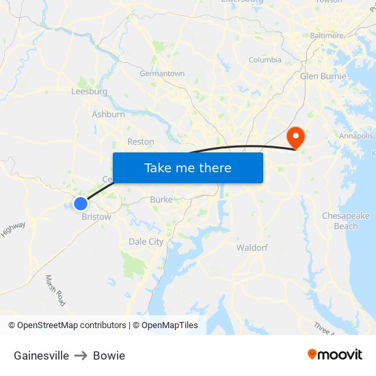 Gainesville to Bowie map