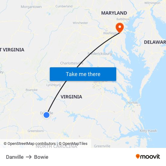 Danville to Bowie map