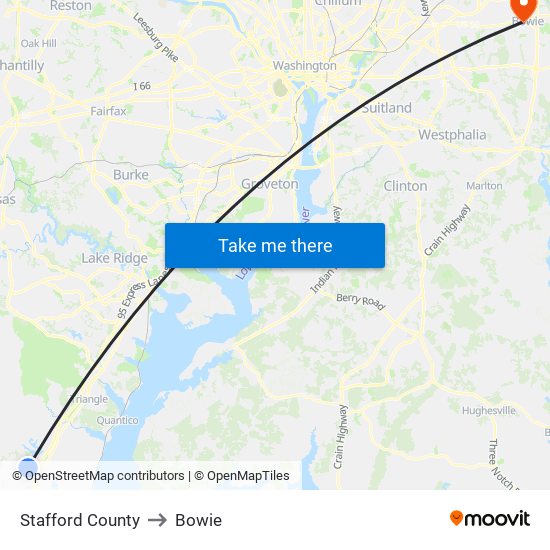 Stafford County to Bowie map