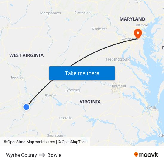 Wythe County to Bowie map