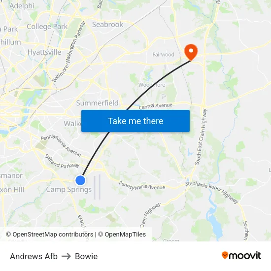 Andrews Afb to Bowie map