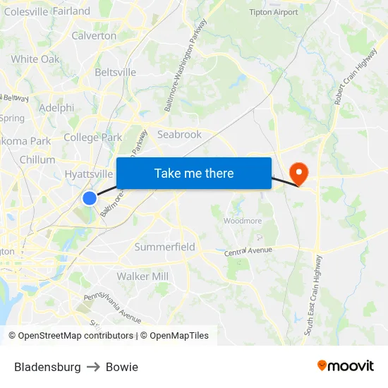 Bladensburg to Bowie map