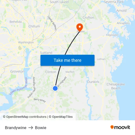 Brandywine to Bowie map