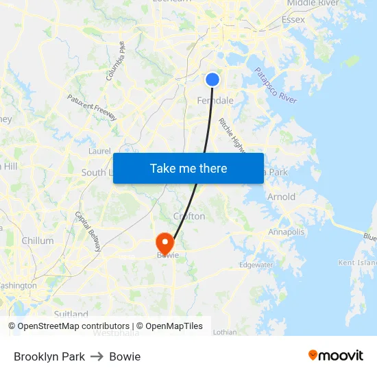 Brooklyn Park to Bowie map
