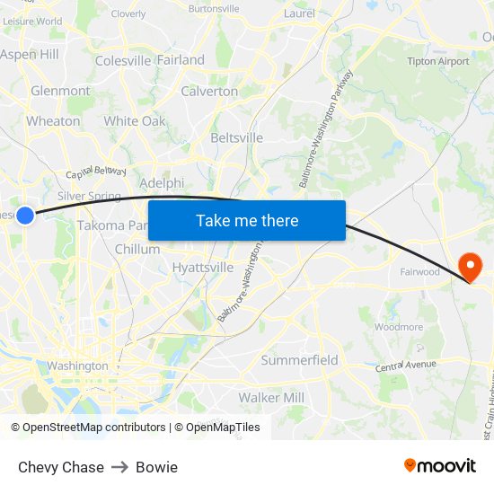 Chevy Chase to Bowie map