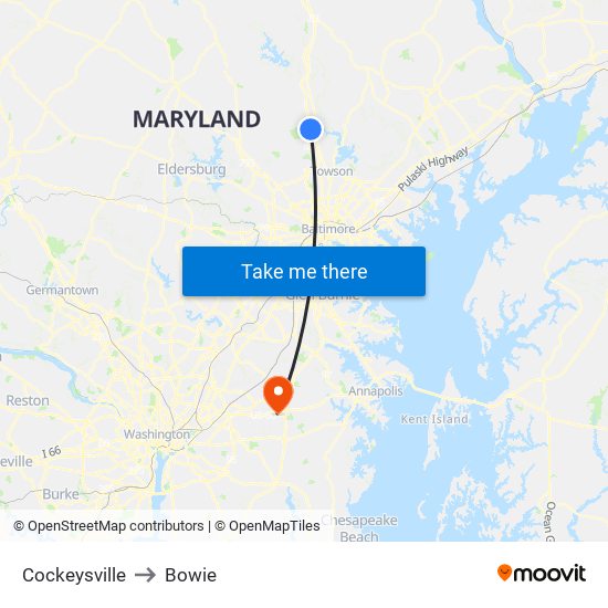 Cockeysville to Bowie map