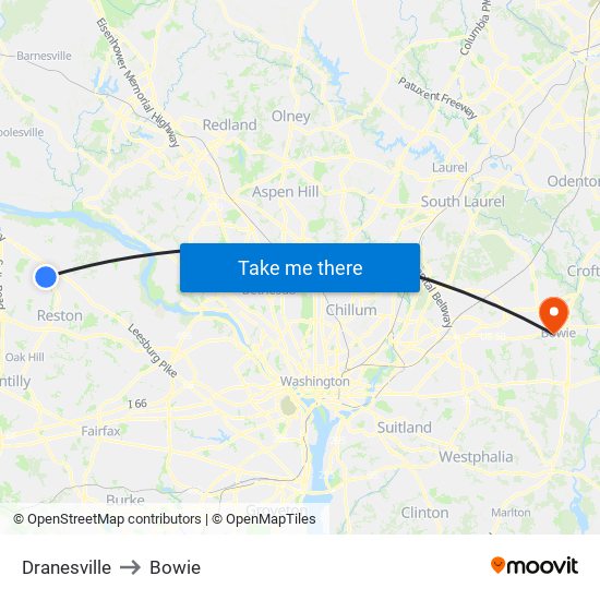 Dranesville to Bowie map