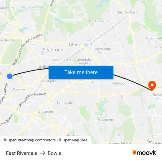 East Riverdale to Bowie map