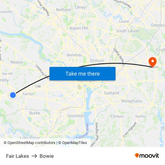 Fair Lakes to Bowie map