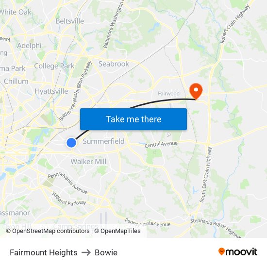 Fairmount Heights to Bowie map