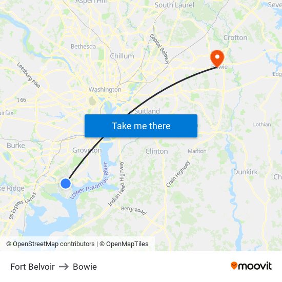 Fort Belvoir to Bowie map