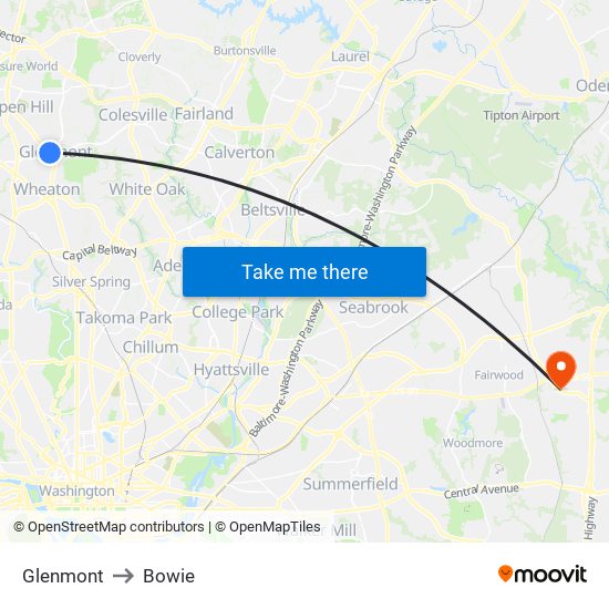 Glenmont to Bowie map