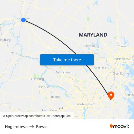 Hagerstown to Bowie map