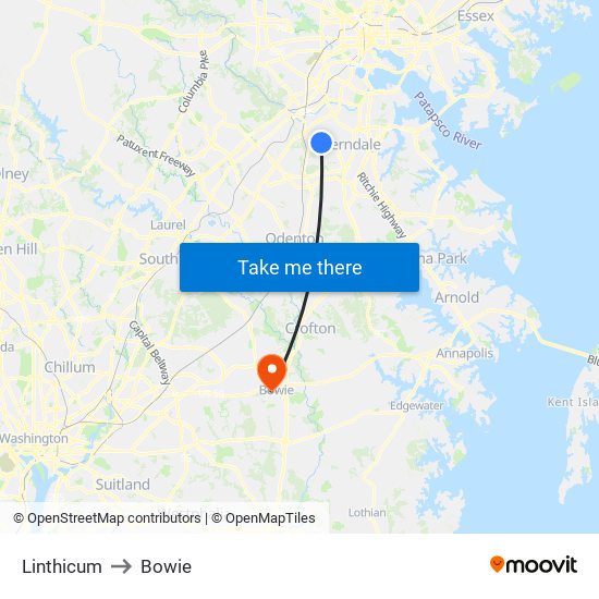 Linthicum to Bowie map