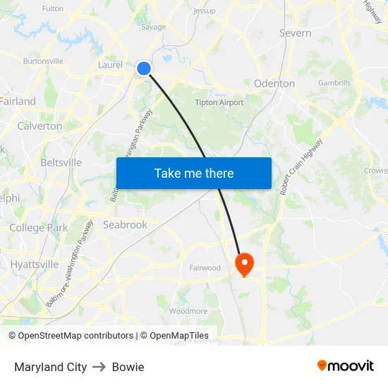 Maryland City to Bowie map