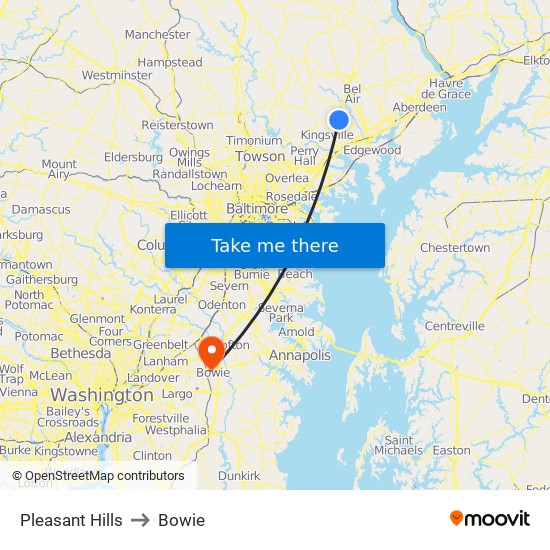 Pleasant Hills to Bowie map