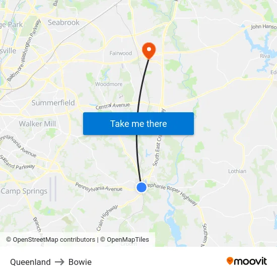 Queenland to Bowie map