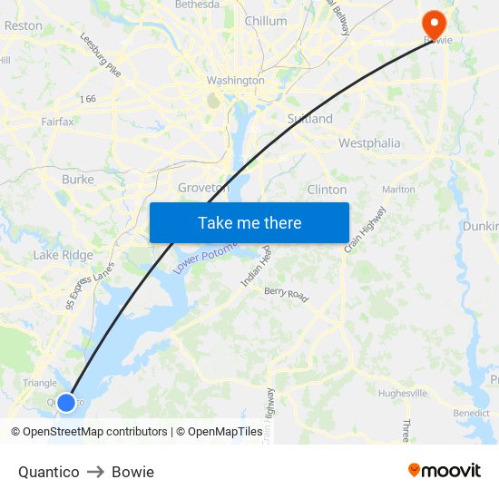 Quantico to Bowie map