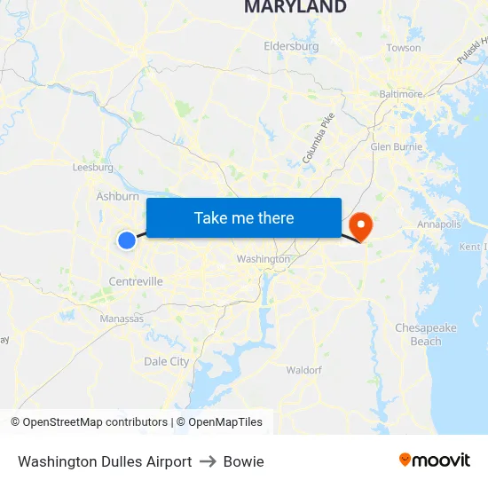 Washington Dulles Airport to Bowie map