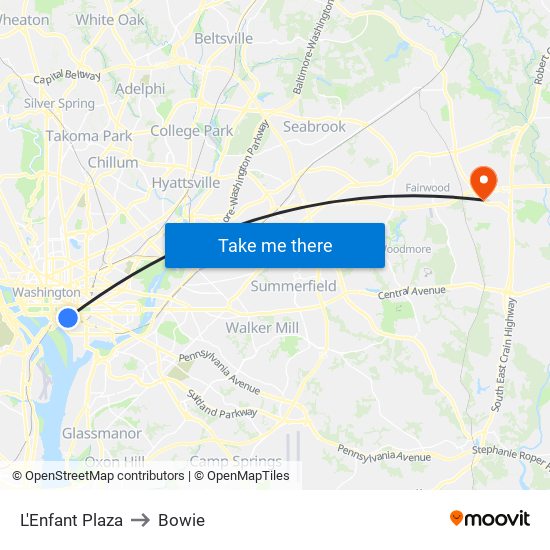 L'Enfant Plaza to Bowie map