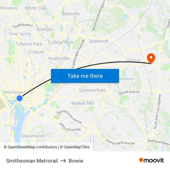 Smithsonian Metrorail to Bowie map