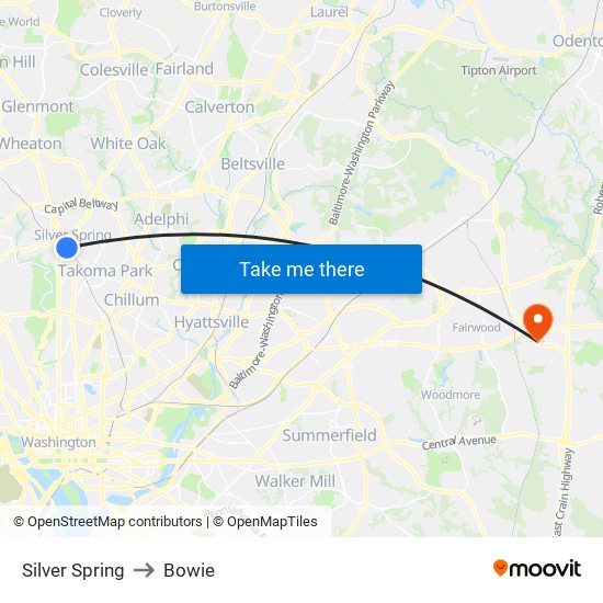 Silver Spring to Bowie map