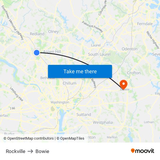 Rockville to Bowie map