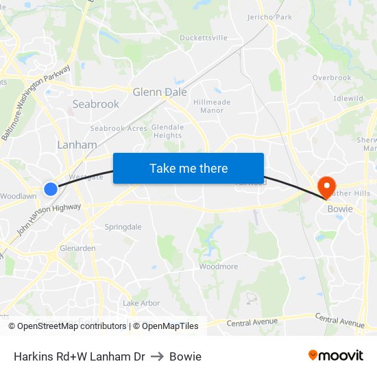 Harkins Rd+W Lanham Dr to Bowie map