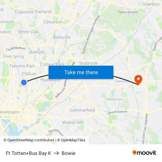 Ft Totten+Bus Bay K to Bowie map