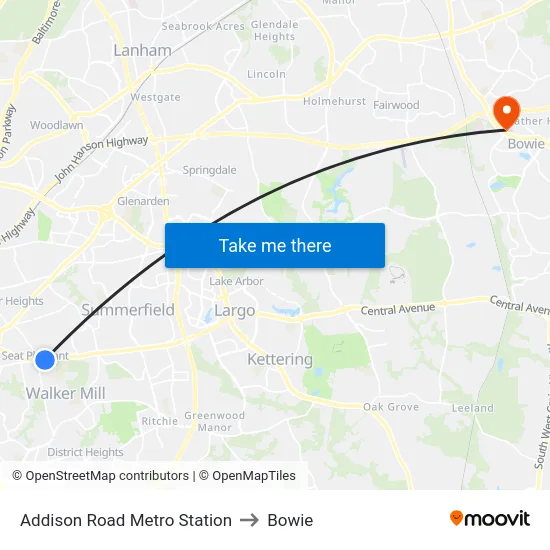 Addison Road Metro Station to Bowie map