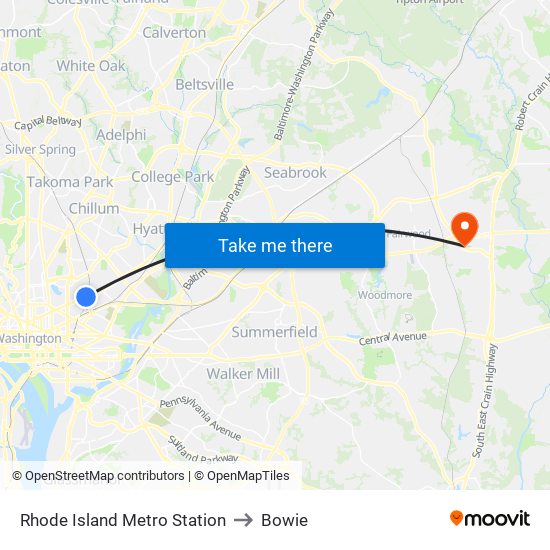 Rhode Island Metro Station to Bowie map