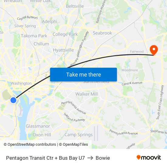 Pentagon Transit Ctr + Bus Bay U7 to Bowie map