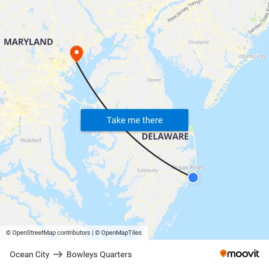 Ocean City to Bowleys Quarters map