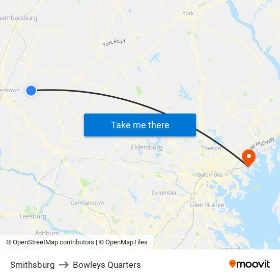 Smithsburg to Bowleys Quarters map
