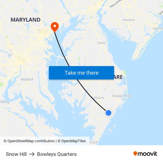 Snow Hill to Bowleys Quarters map