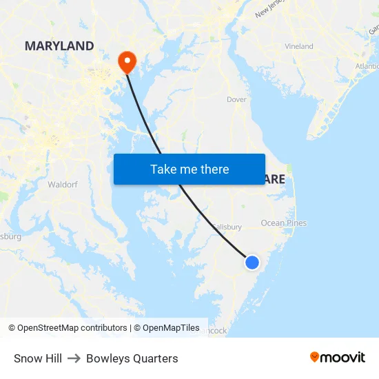 Snow Hill to Bowleys Quarters map