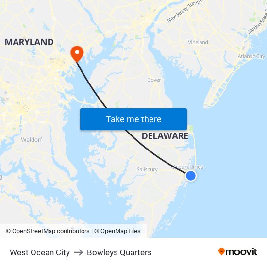 West Ocean City to Bowleys Quarters map