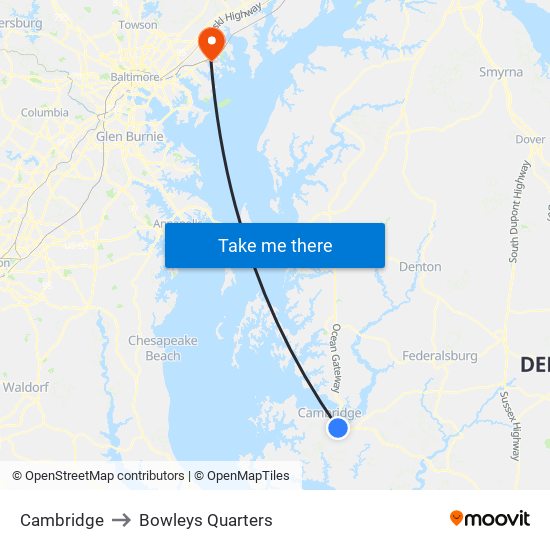 Cambridge to Bowleys Quarters map