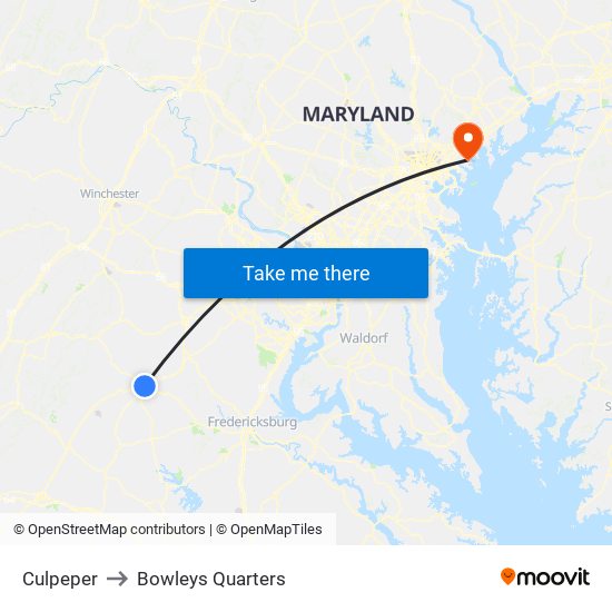 Culpeper to Bowleys Quarters map