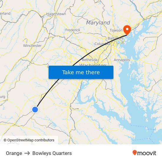 Orange to Bowleys Quarters map