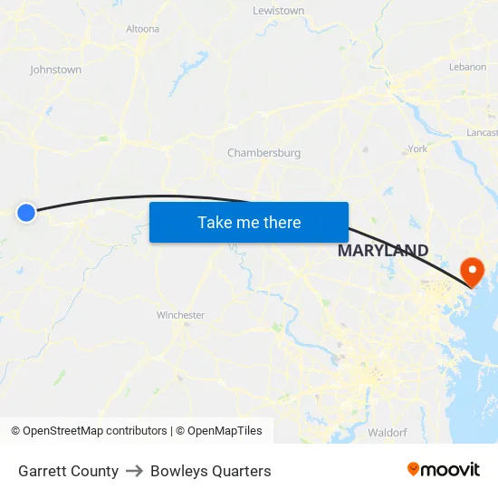 Garrett County to Bowleys Quarters map